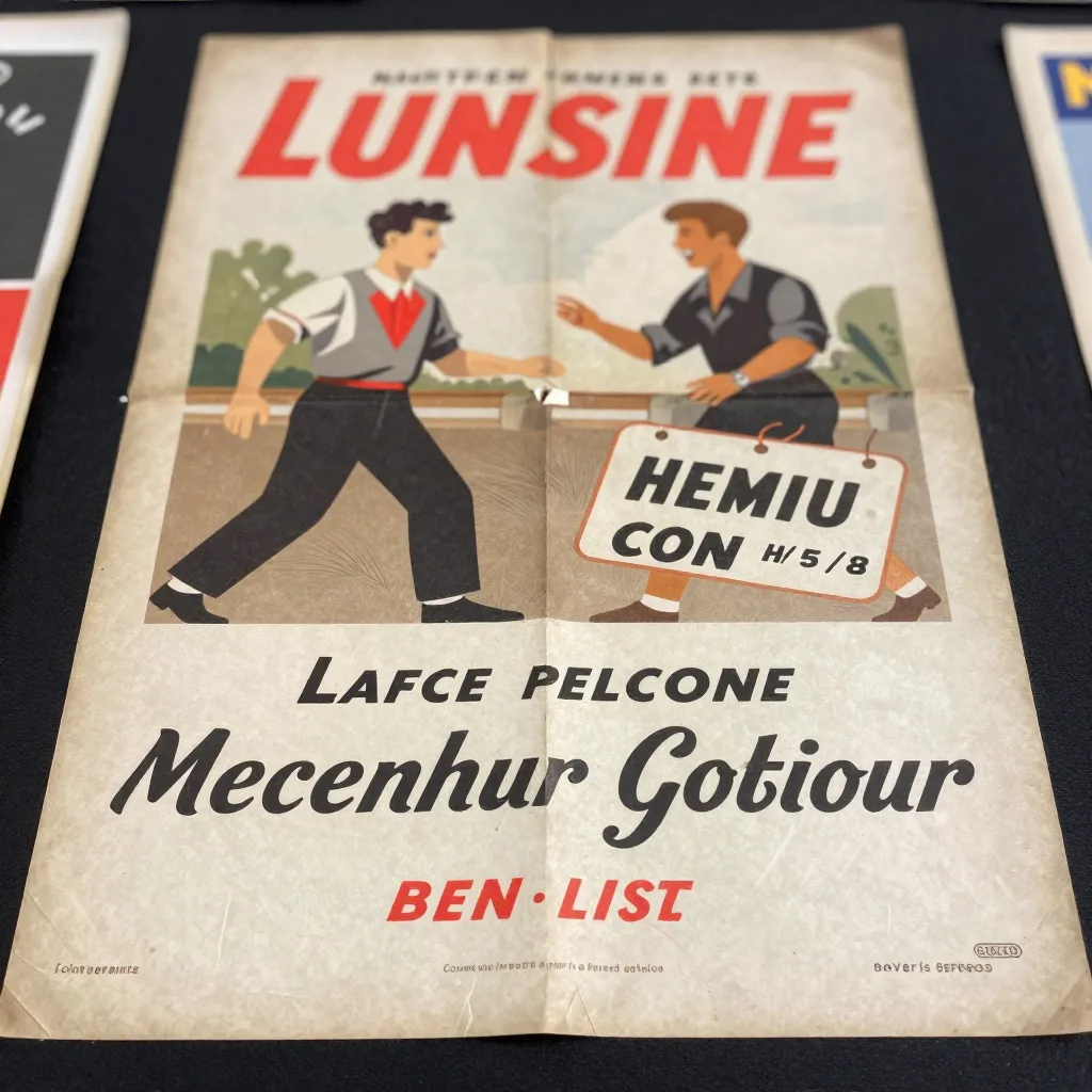Affiche publicitaire ancienne - Pliures, papier jauni