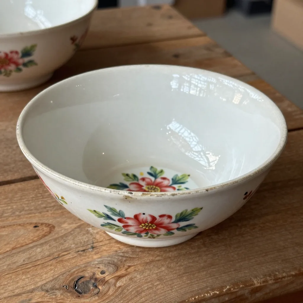 Bol à café au lait ancien - Faïence, décor fleuri passé