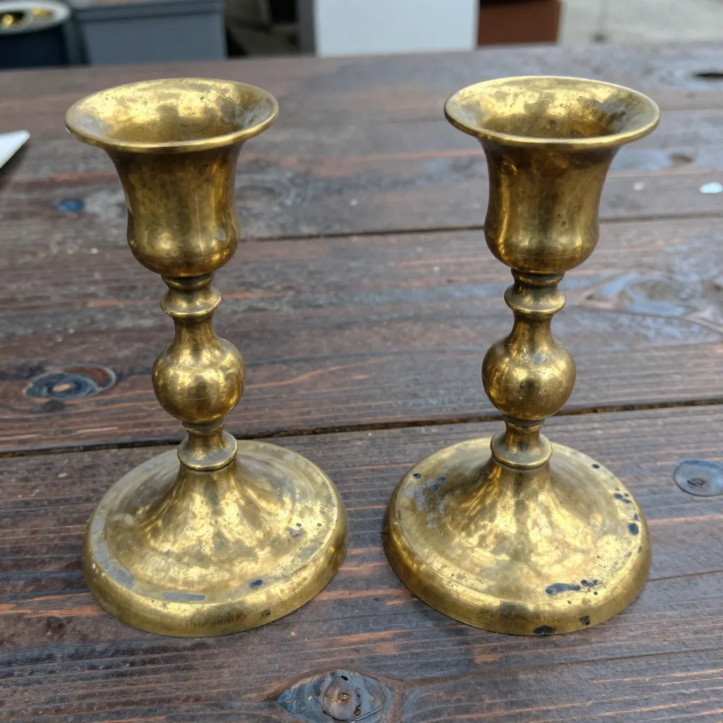 Bougeoirs en laiton (paire) - Laiton patiné