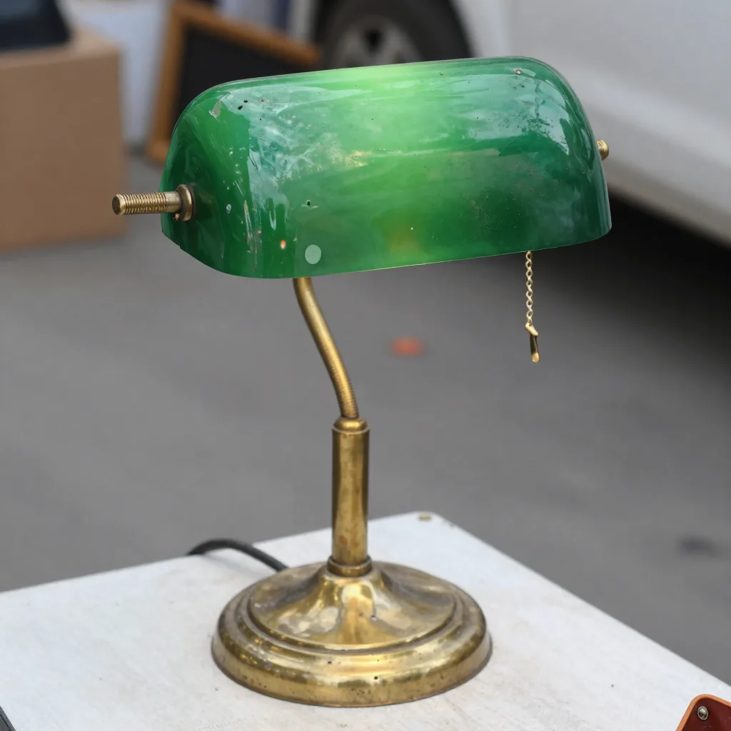 Lampe de bureau en laiton - Abat-jour vert, à réviser