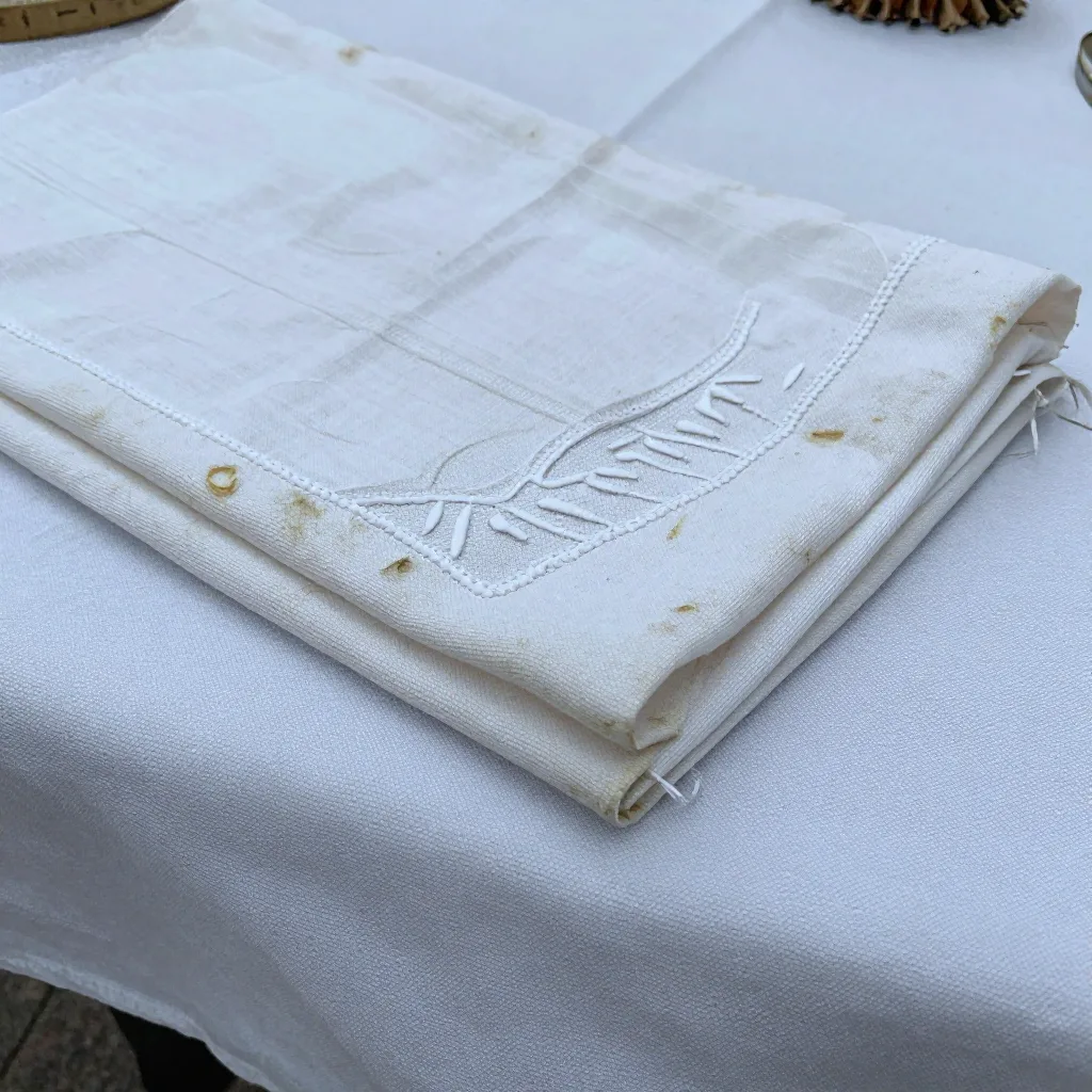 Nappe brodée main - Broderie blanche