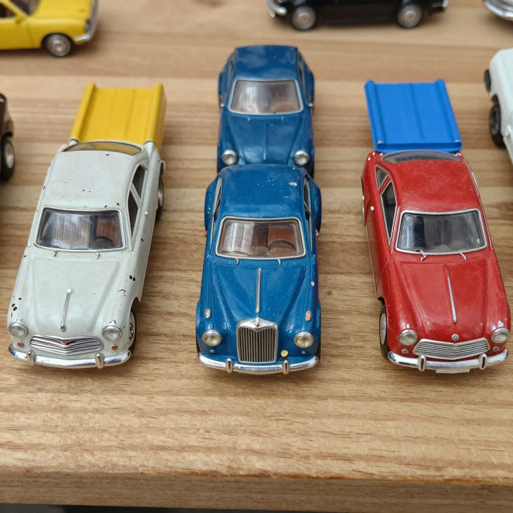 Petites voitures miniatures (lot de 5) - Métal, peinture usée