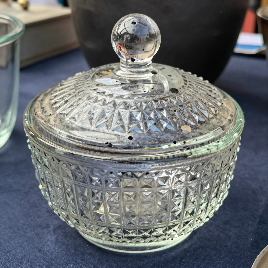 Sucrier en verre pressé - Avec couvercle